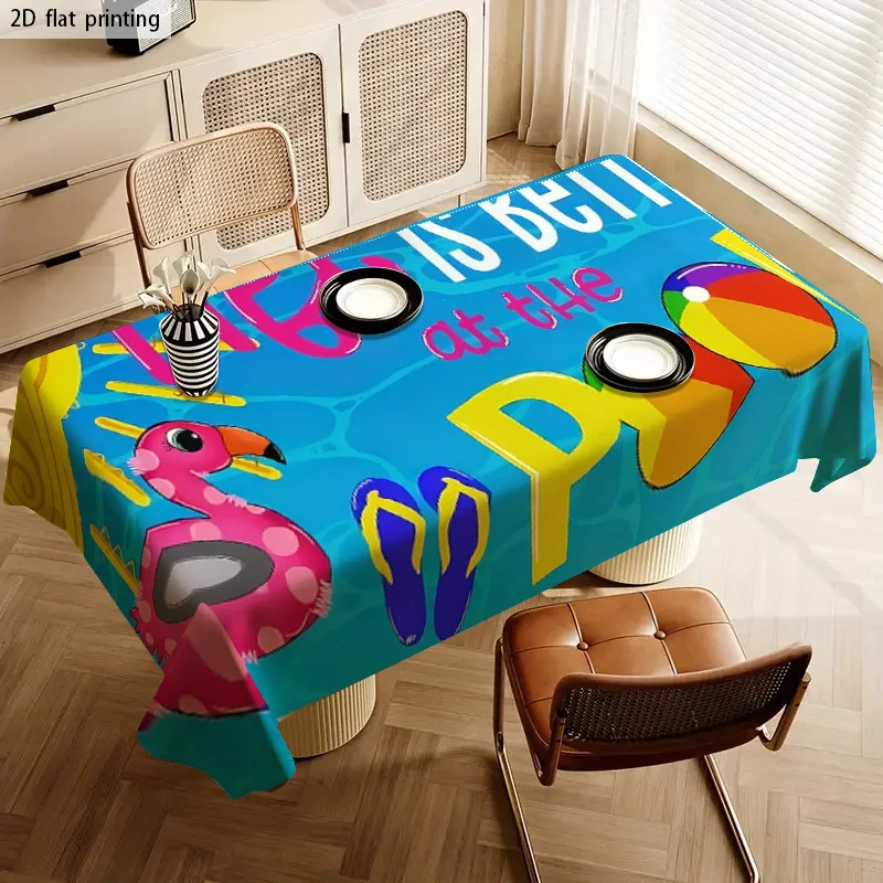 Vibrant 2D Flat Printing Tablecloth for Dining Room Party Decor Waterproof Spillproof Table Cover