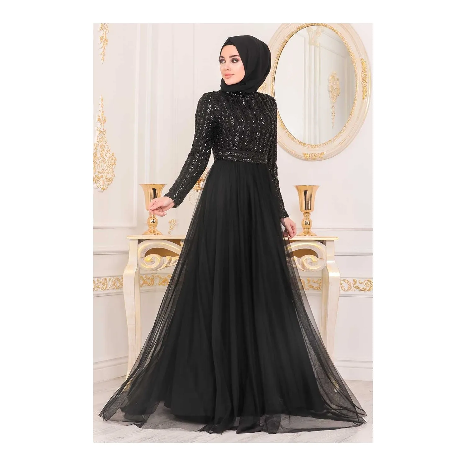 Hijab Evening Dress Sequined New Season Comfortable Light Quality Fabric Zipper Wedding Engagement Promise Muslim Woman