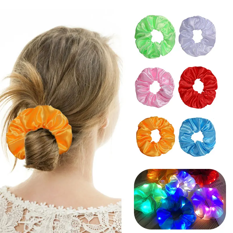 5Pcs LED Luminous Scrunchies Glowing Hairband Girl Light Up Hair Scrunchy Birthday Party Headwear Supplies Hair Accessories