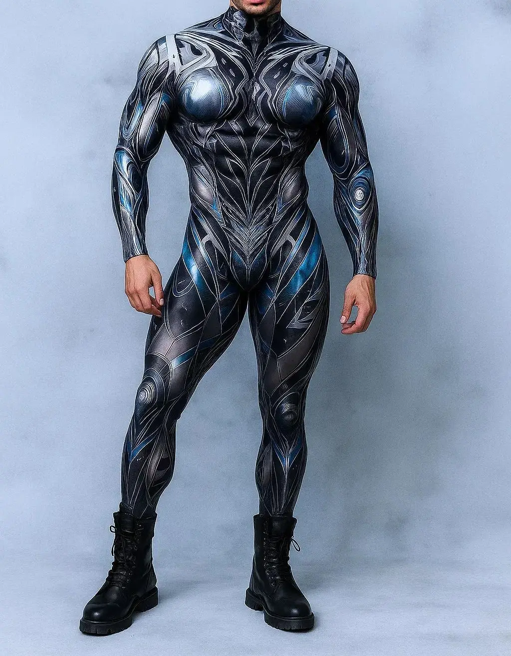 Herren Punk Muskel-Jumpsuit Rüstung Coole Bedruckte Cosplay-Kostüm Halloween-Aufführung Zentai-Anzug Karneval Bühnenoutfit 2026 – Detail 20