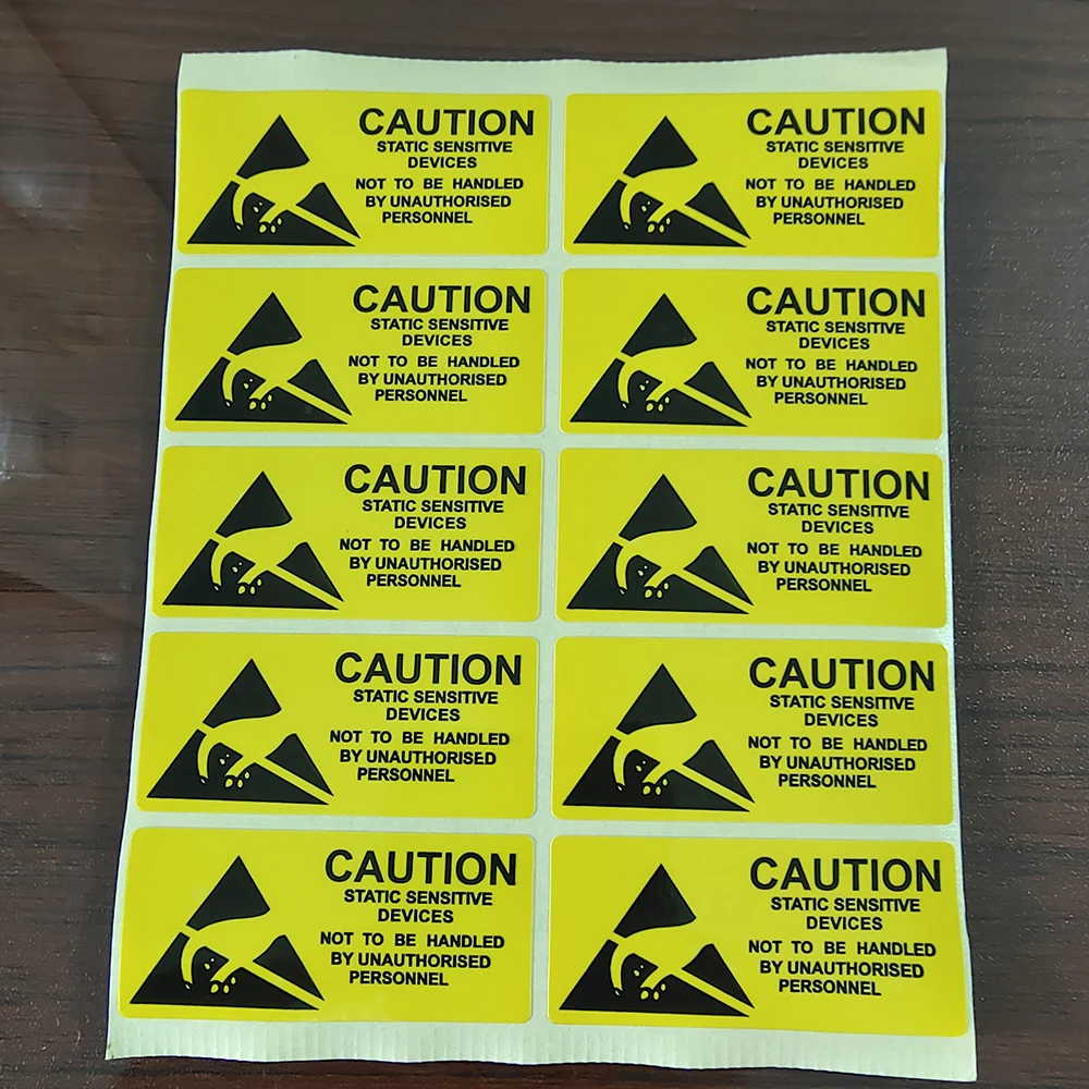 100pcs CAUTION STATIC SENSITIVE DEVICES Electronics Products Safety Warning Label Static-free Workstation Reminder Sticker