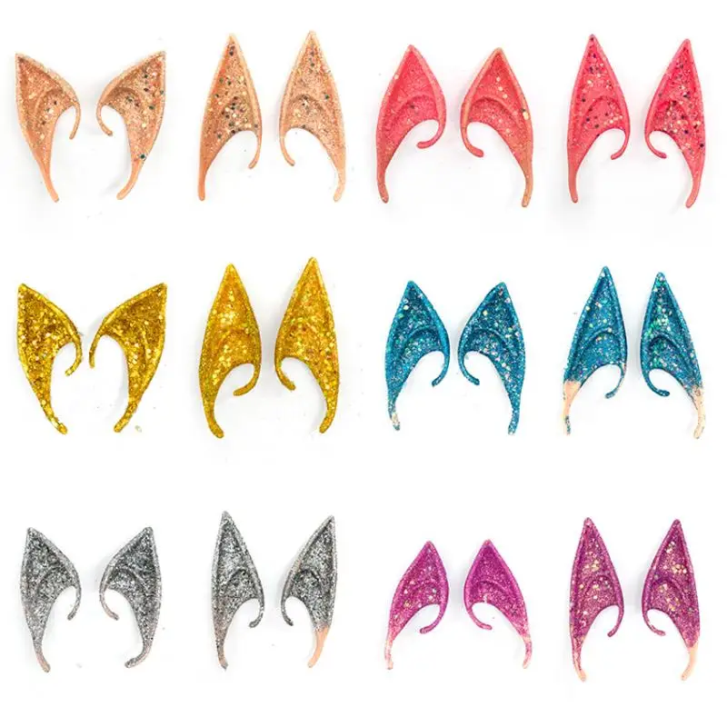 Halloween Elf Ear Latex Cosplay Cute Vampire Queen Glitter Ear Jewelry Performance Live Broadcast Props Fairy Tale Costume Acces