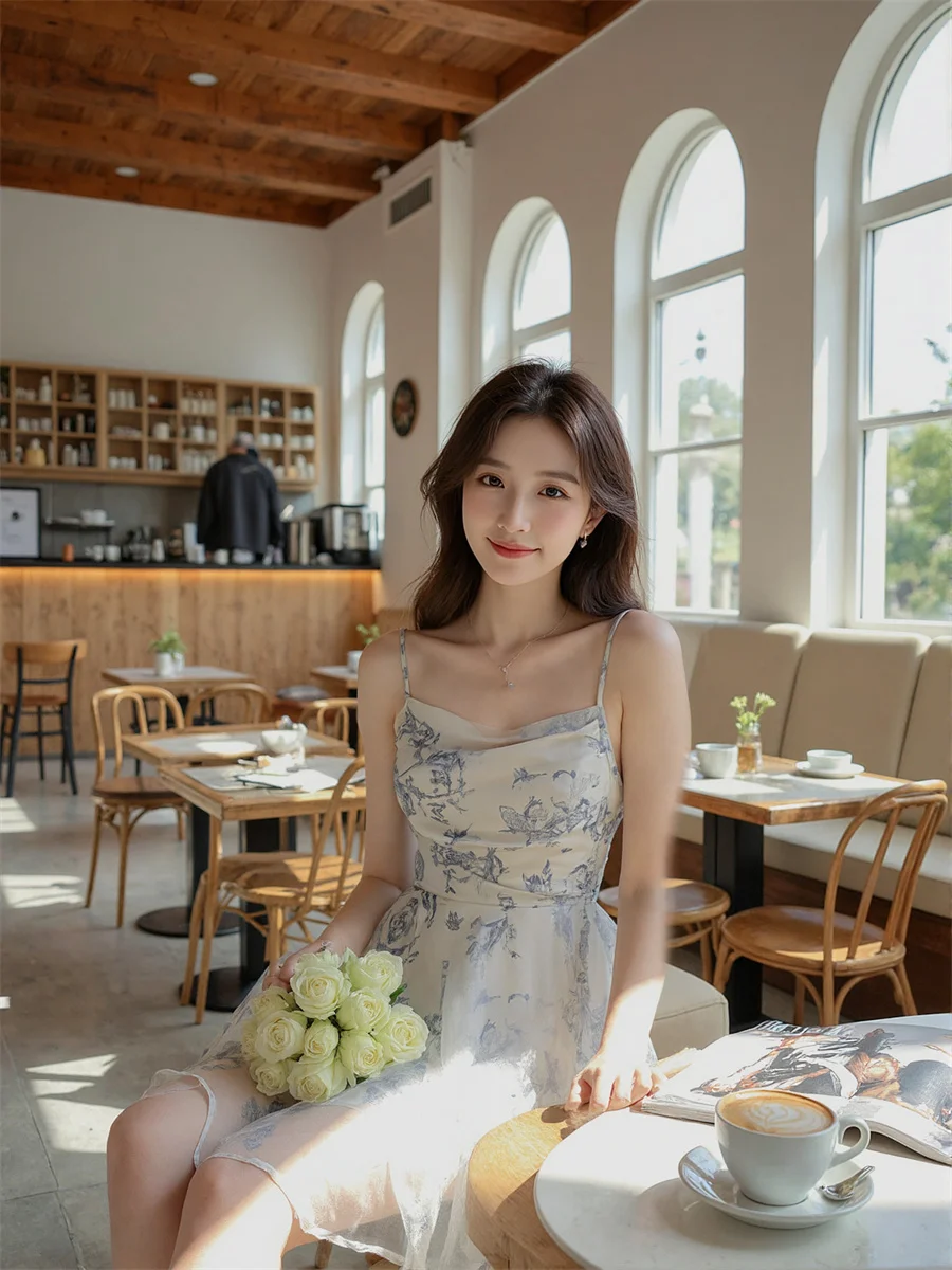 فساتين شيفون صغيرة مُزينة بالزهور باللون الأزرق السماوي للنساء مزينة بطبقات كشكشة للكلية حديثة وبسيطة فنية أنيقة مرقعة أنثوية