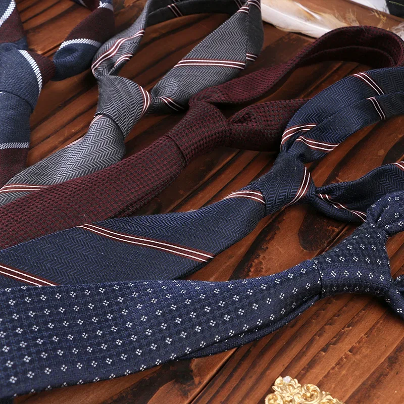 Men's Business Ties 7cm Polyester Cotton Interwoven Tie Striped Solid Color Formal Career Fashion Neckties Male Neckwear