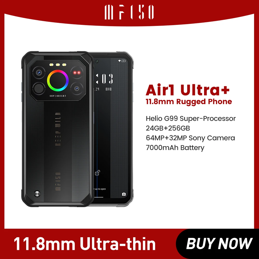 IF150-Smartphone Air1 Ultra +, Téléphone portable robuste, 6.8 '', FHD +, 12 Go, 256 Go, 7000mAh, Ultra-mince, Robuste, 120Hz, G99, 64MP