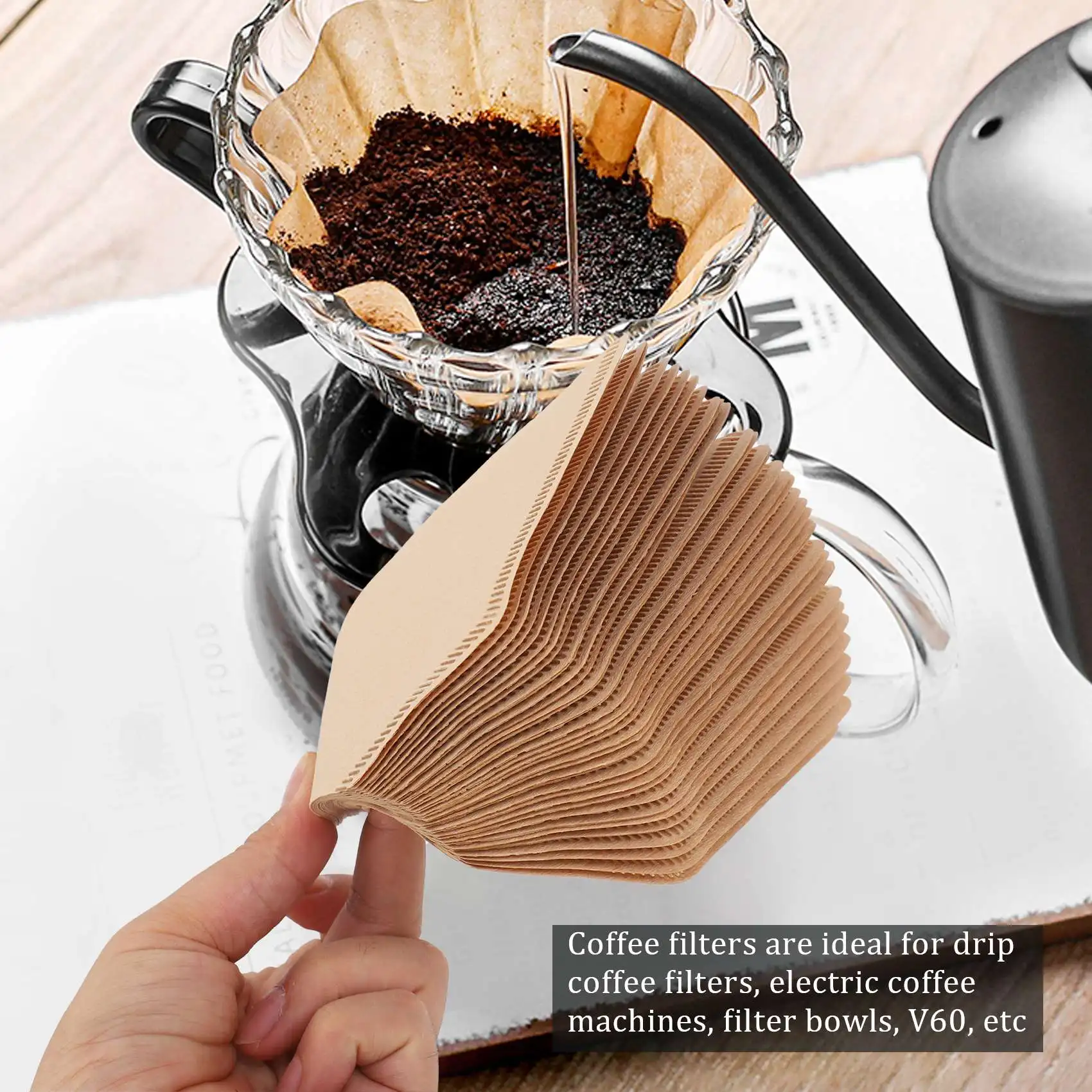 Nieuwste! 100 Stuks Koffiefilters Wegwerp Kegel Papieren Koffiefilter Natuurlijke Ongebleekte Filter 4-6 Cup Voor Giet Over koffiezetapparaten