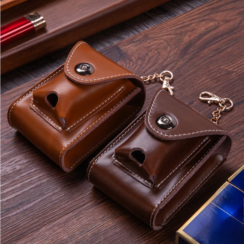 Premium Leather Cigarette Case Lighter Cover Belt Bag With Keychain Portable Cigarette Holder Container With ID Holder For Men
