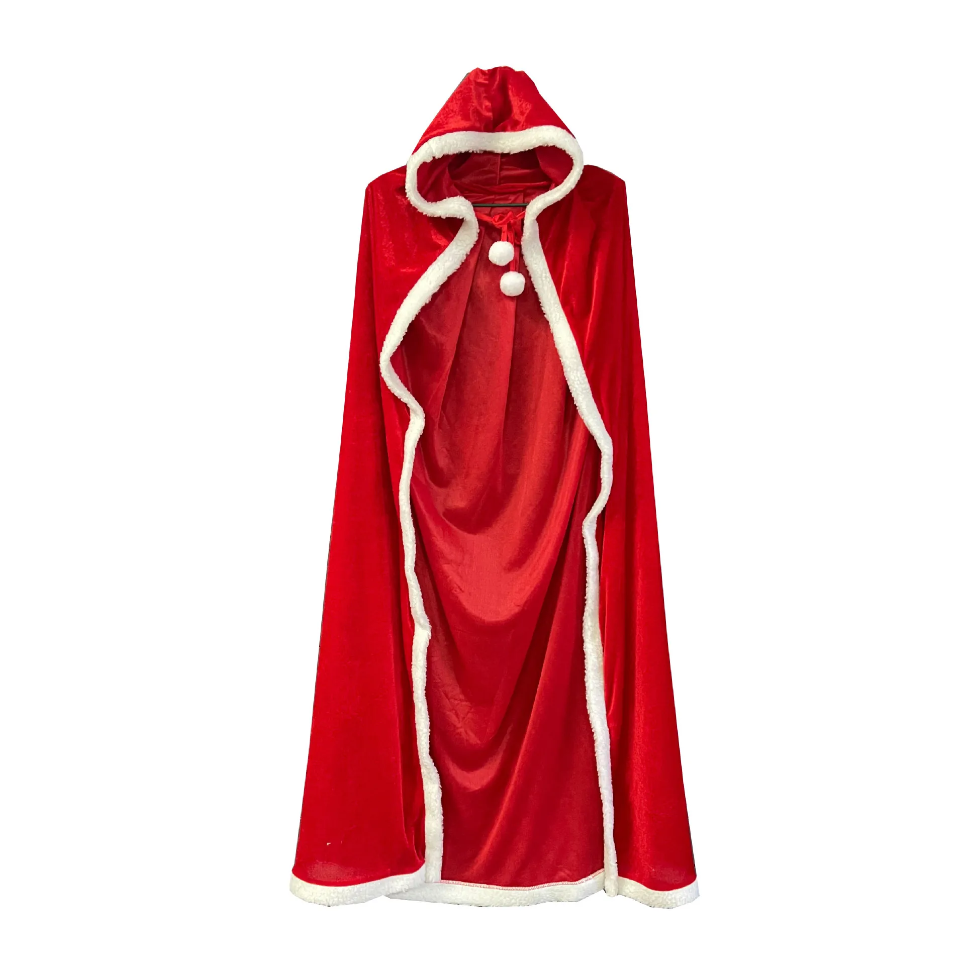 Christmas Performance Costume for Girls: Holy Christmas Shawl Cape with White-Edged Shearling Lining, Red Hooded Cape Party Prop