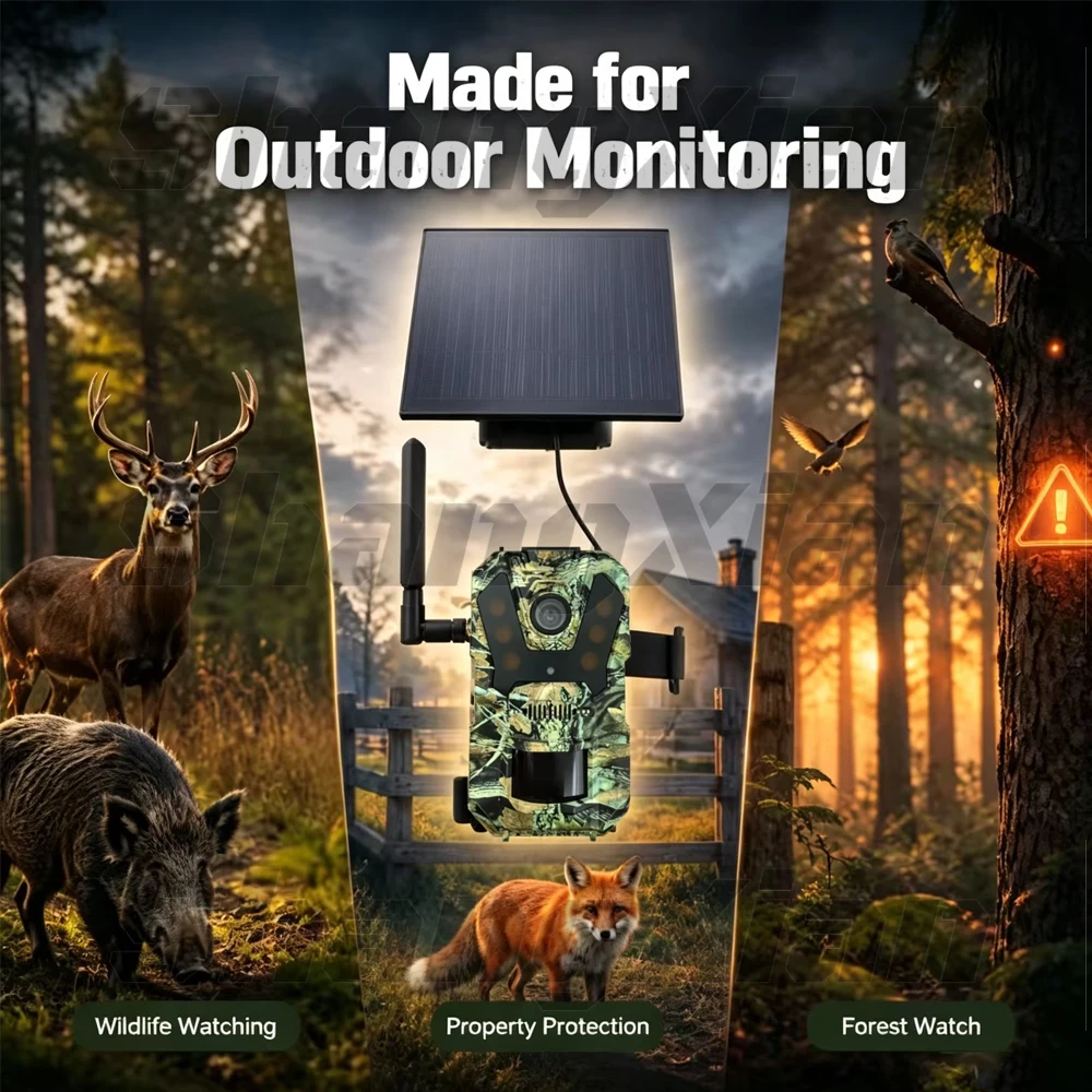 EU 4G Cellular 4MP 2K Battery Solar PIR Motion Activated Wildlife Hunting Trail Camera IP65 Outdoor Night Vision No Red Exposure