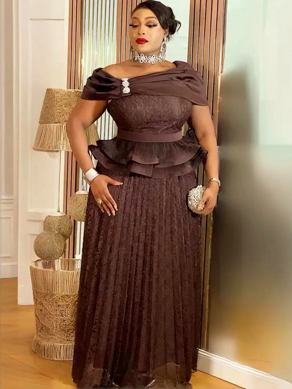 Plus Size African Party Dresses for Women Dashiki Ankara Lace Wedding Evening Gowns Elegant Muslim Maxi Dress 2026 Outfits - view 2
