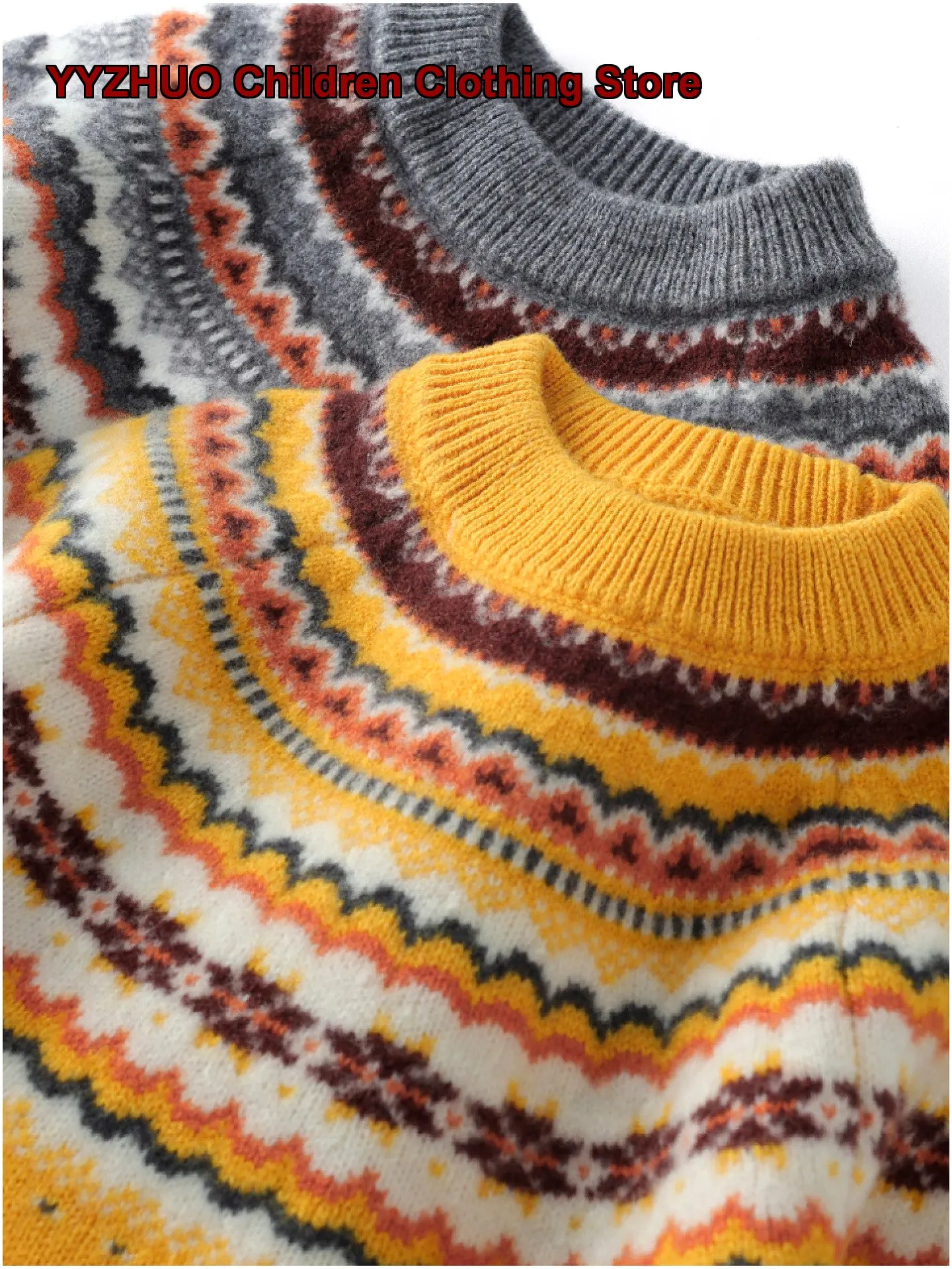Kids Heavyweight Fair Isle Sweater Boys Girls Christmas Red Jacquard Pattern Thickened