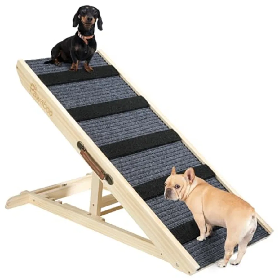 

Large Dog Ramp for Bed Couch Extra Wide Portable Wooden Pet Ramp 4 Adjustable Height from 11.6 to 22.4 Non-Slip Mat Up to 143lb