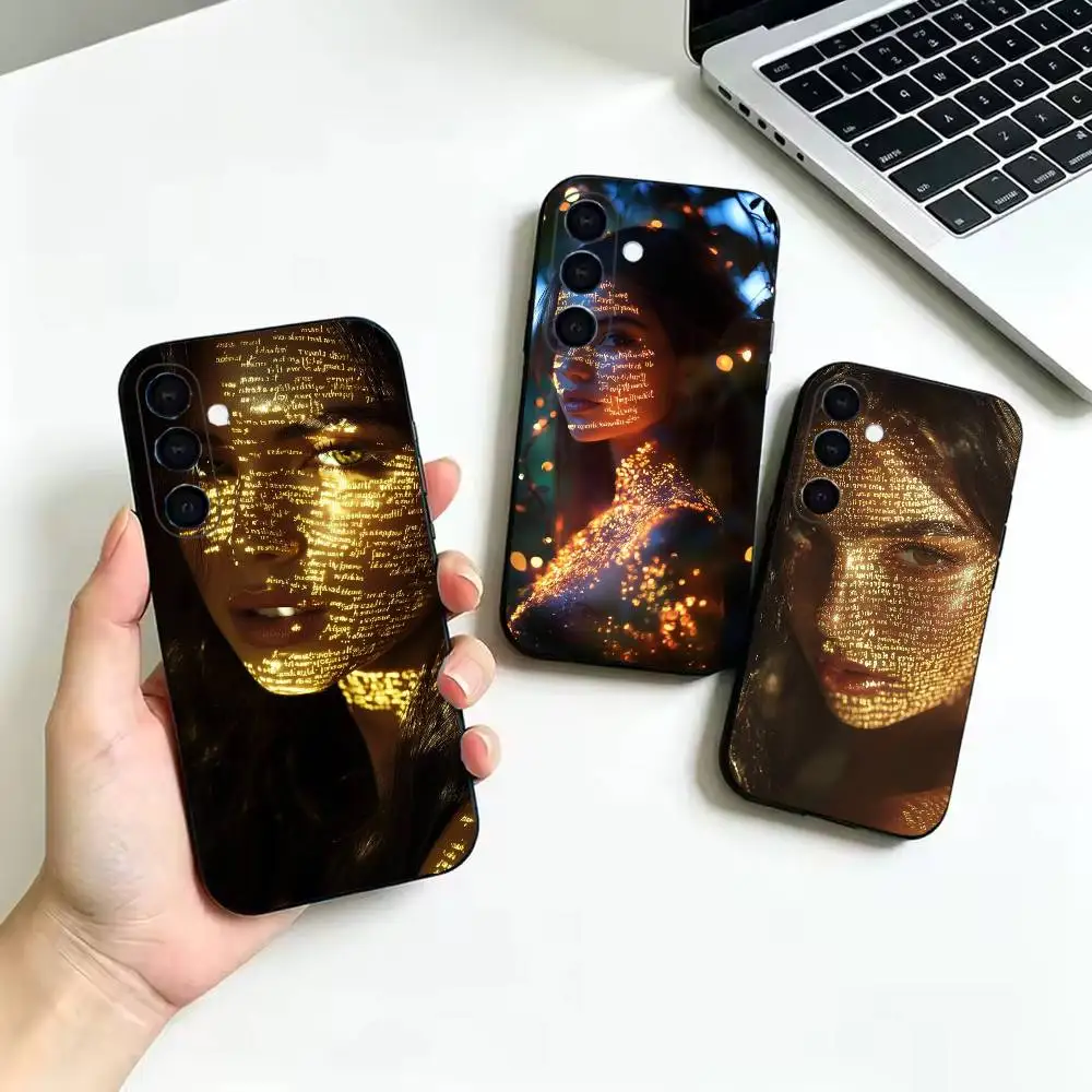 Hologram Text Woman Phone Case For Samsung Galaxy A52 42 32 22 12 02S 72 73 51 41 31 21S 71 30S  Shockproof, Black Cover
