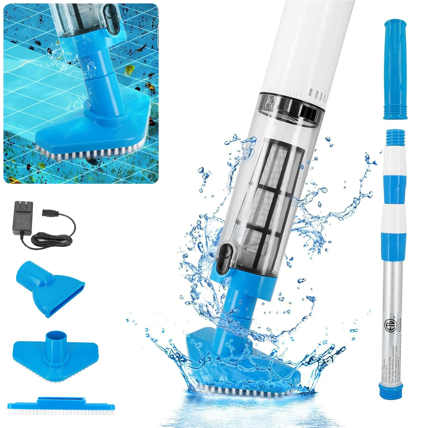 3 in 1 Cordless Handheld Pool Vacuum Cleaner Rechargeable Pool Cleaner Suitable for Spas Hot Tubs Small Pool Sand Debris