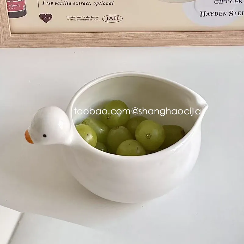 Ins Cute Duck Bowls Fashion Color-Blocking Ceramic Yogurt Bowl Creative Household Underglaze Color Kitchen Tableware