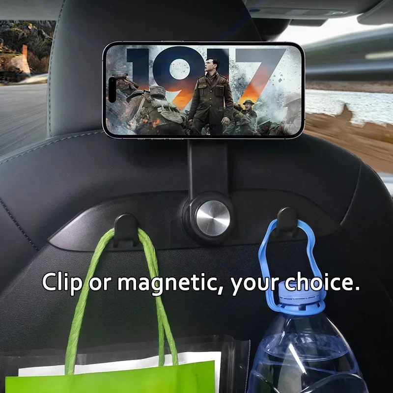 Hipacool Car Seat Back Hook for Tesla Model 3/Y/3 Highland Car Phone Holder Stand Magnetic with Hooks Car Interior Accessories