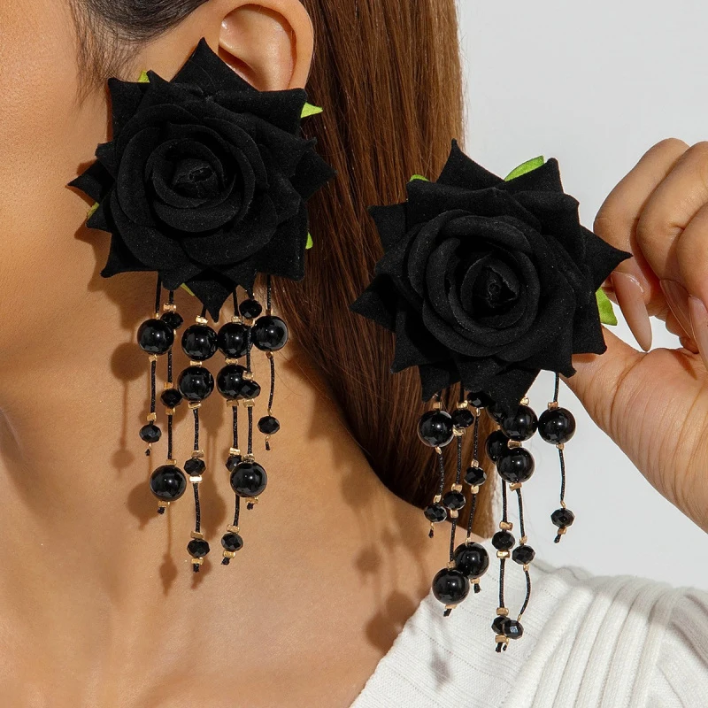 

New Exquisite Bohemia Long Tassel Earrings Multicolor Rose Flower Flower Pendant Earrings Party Jewelry Women's Earrings Women