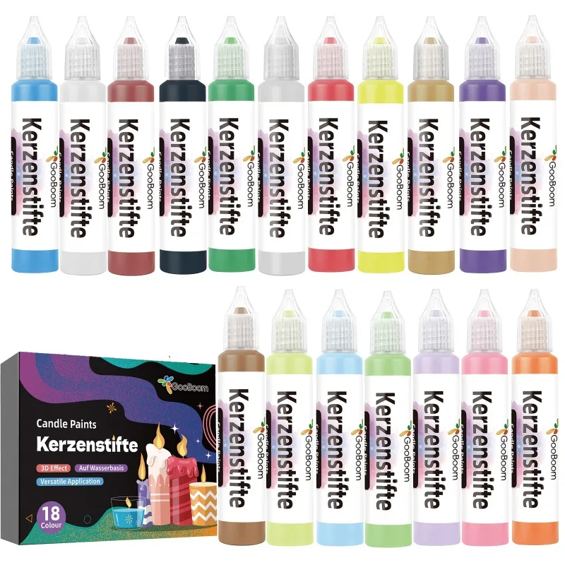 مجموعة طلاء نسيج مكونة من 18 لونًا سعة 15 مل لرسم شمعة نافذة ثلاثية الأبعاد مصنوعة يدويًا للأطفال