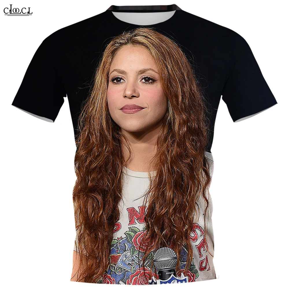 CLOOCL-T-shirt à Manches Courtes pour Homme et Femme, Vêtement Décontracté, Col Rond, à la Mode, Confortable, avec Impression 3D de Chanteur Shakira