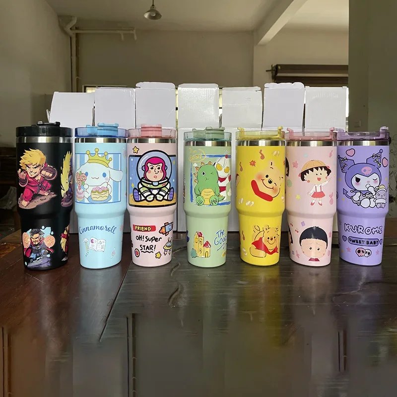 Copos de café isolados a vácuo, Anime Kawaii Kuromi Melody Cooler Garrafas, Sanrio Olá Kitty Desenhos Animados, Ice Tyrant Car Cup, 30oz, 304