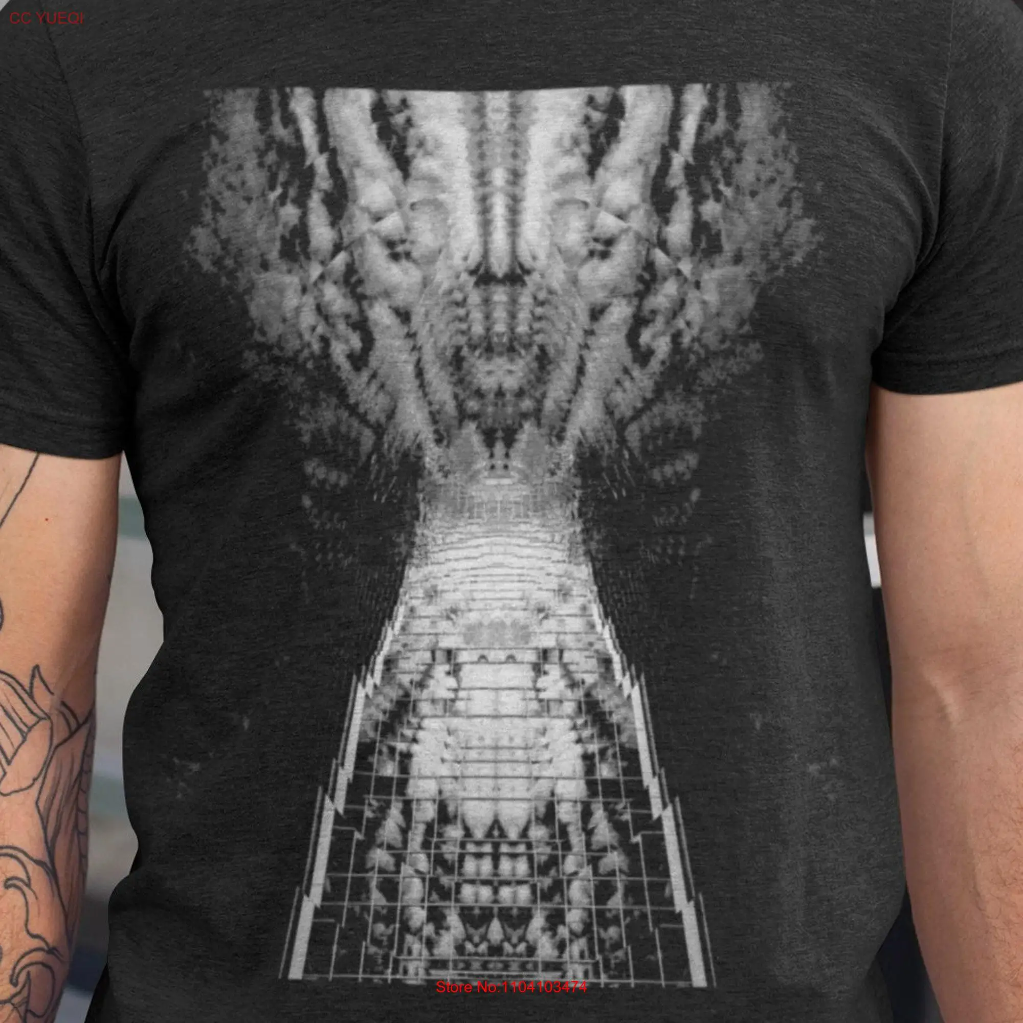 Psychedelic Horror Architecture T Shirt Trippy Abstract Death Faces in Buildings long or short sleeves