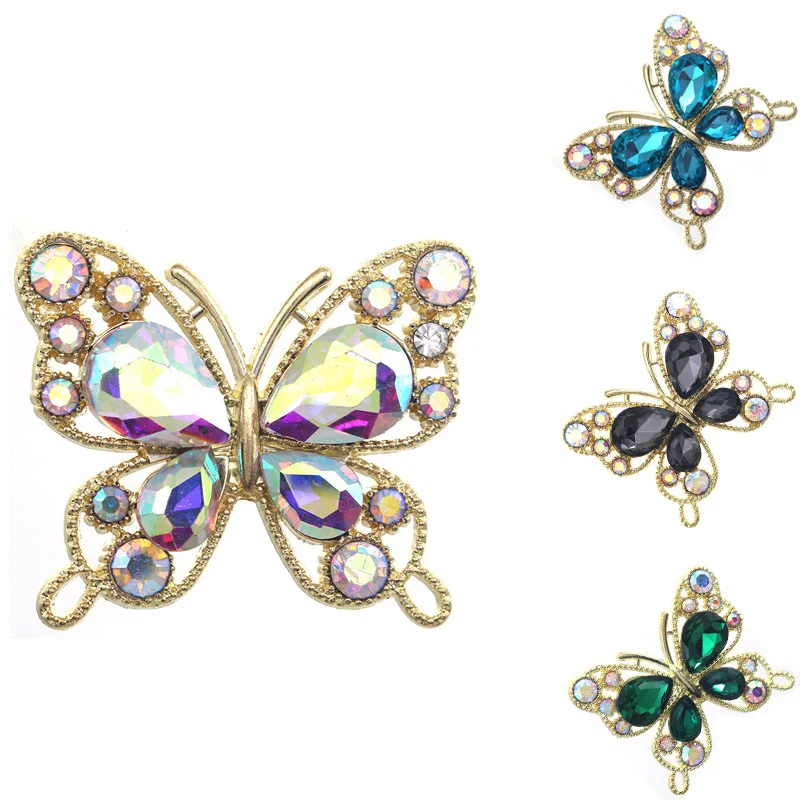 New 5PCS33 * 40mm Alloy Colored Glass Butterfly DIY Jewelry Accessories, Clothing And Hair Accessories, Decorative Materials