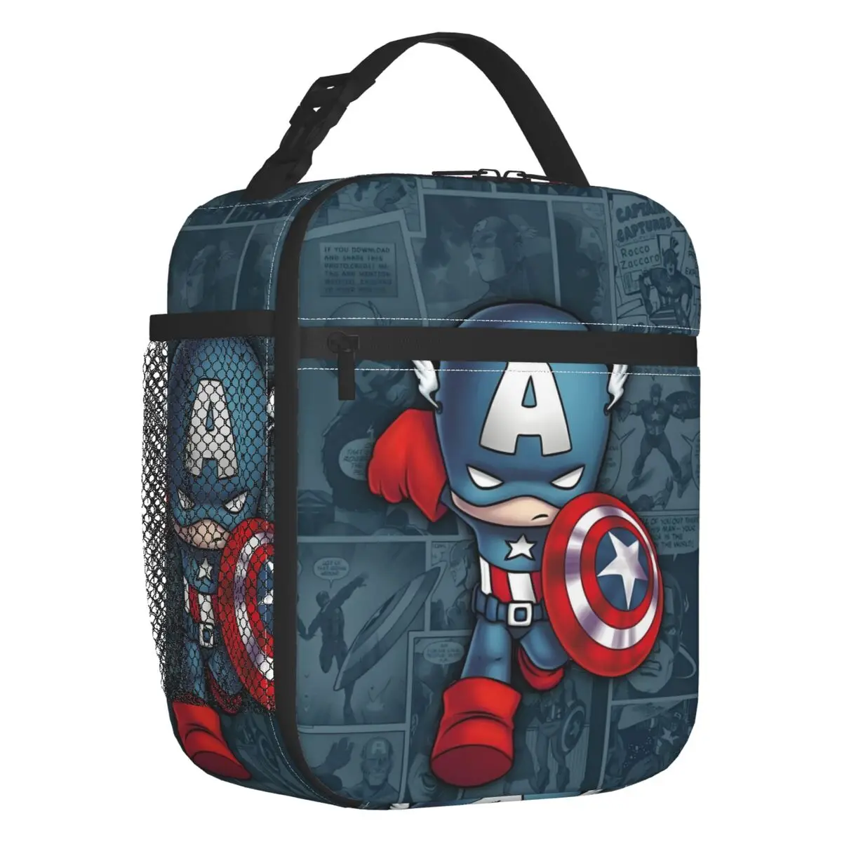 

Custom Captain America Classical Insulated Lunch Bag for Women Waterproof Comics Design Cooler Thermal Lunch Box Office Work
