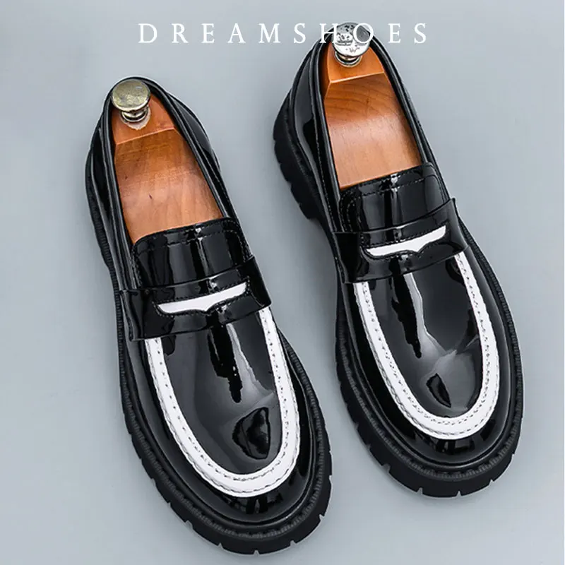 Platform New Men's Dress Leather Shoes High Classic Comfortable Round Toe Lace-up Business Shoes Fashion Casual Wedding Party