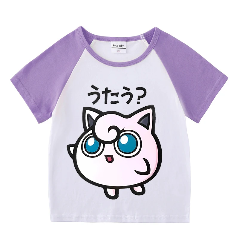 Pokemon crianças camiseta verão manga curta roupas pikachu bulbasaur kawaii anime figuras t na moda algodão casa roupas topo