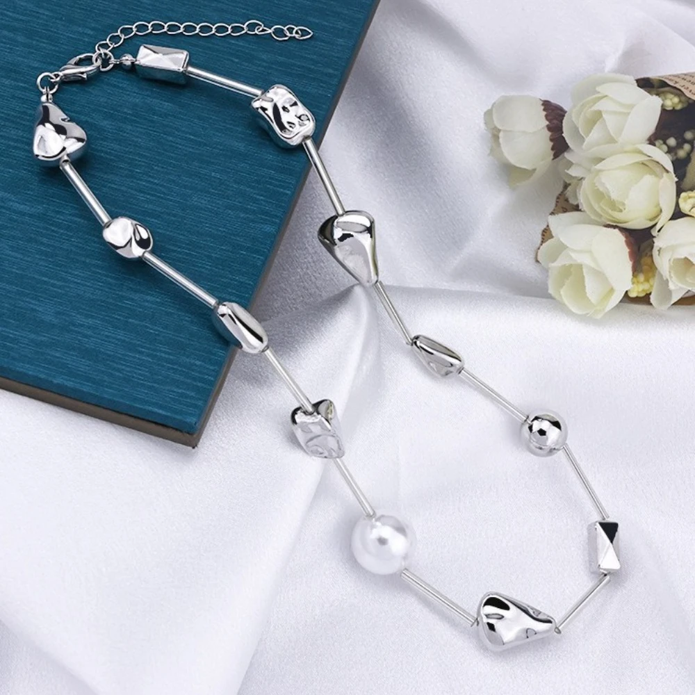 

Irregular Metal Splicing Bead Necklaces Fresh Sweet High-end Fashion Versatile Necklace Men Women Charming Jewelry