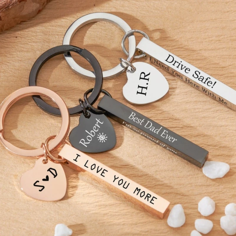 Drive Safe Keychain Personalized ID Name Bar Keyrings Customizable Couple Key Chain Anniversary Gift for Dad New Driver Gifts