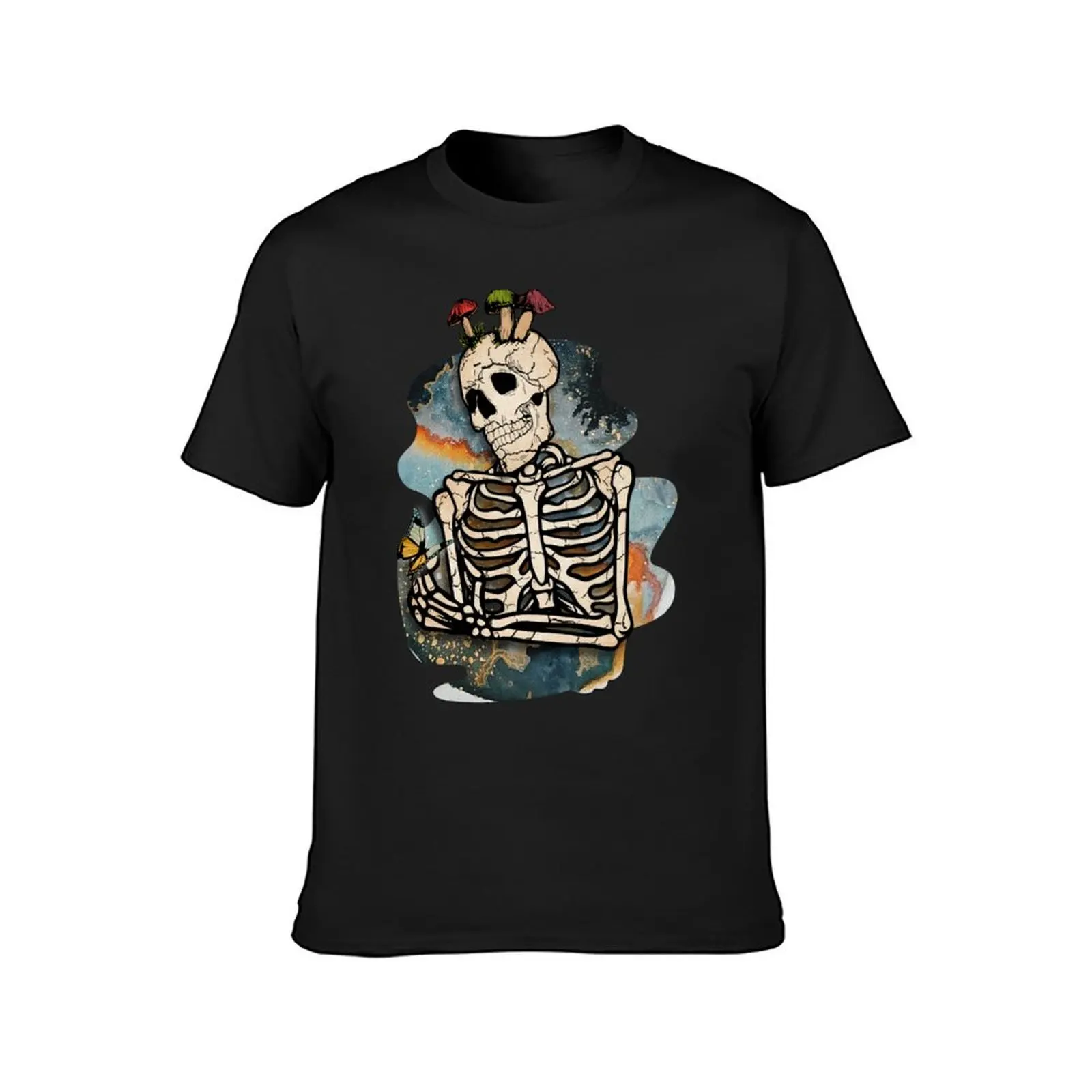 Universe Skeleton With Mushroom Head T-Shirt oversized funnys men clothing