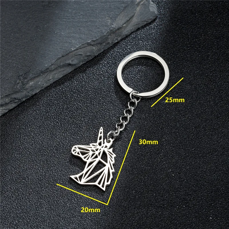 Vintage Stainless Steel Unicorn Pendant Keychain Origami Animal Key Ring Jewelry Girls Handbag Keychains Accessories Wholesale