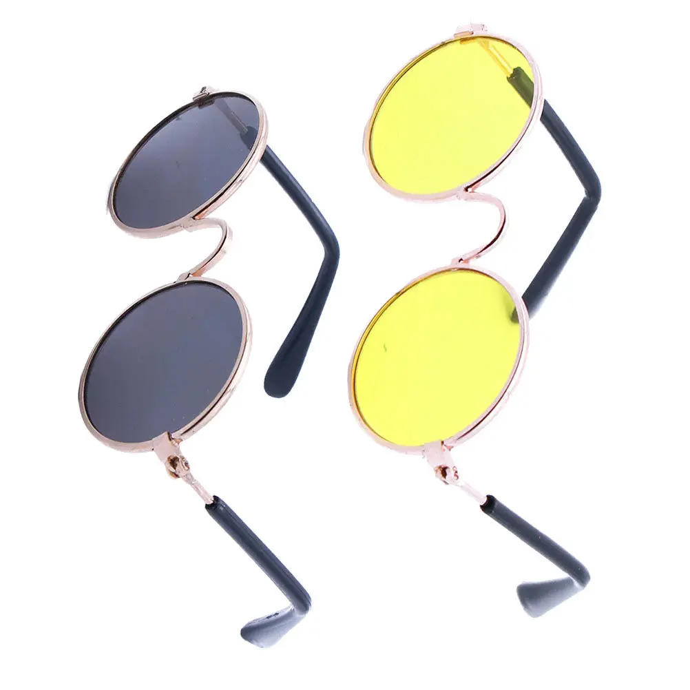 Spoof Dog Sunglasses Funny Creative Prop Golden Frame Yellow Black Pattern for Cat Dog Durable Lightweight Metal Plastic
