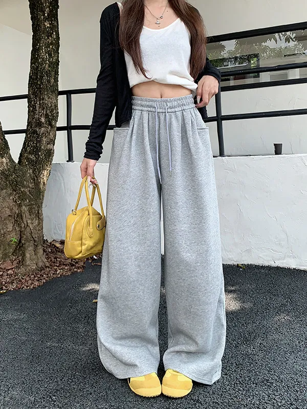 Dstring Weite Freizeithose für Damen mit Hoher Taille, Locker Sitzende Hose, Sport-Sweathose, Schlankmachende Gerade Hose in Bodenlänge