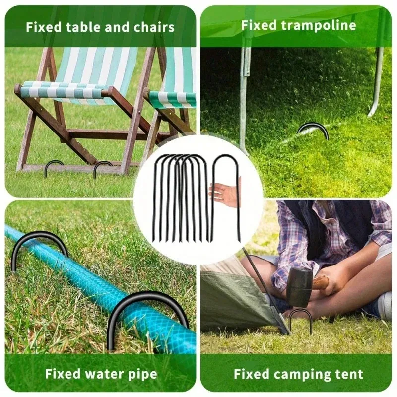 10pcs Black Heavy-Duty U-Shaped Ground Nails Box Spring Anchor Kit for Football Goals Outdoor Sports Equipment Anchoring System