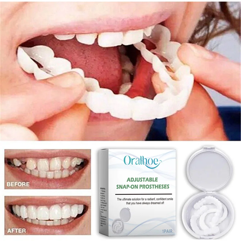 Adult Adjustable Dentures Teeth Set Adjustable Snap-on Fake Teeth Comfort Natural Fit Portable Braces Easy Clean Use Adhesives