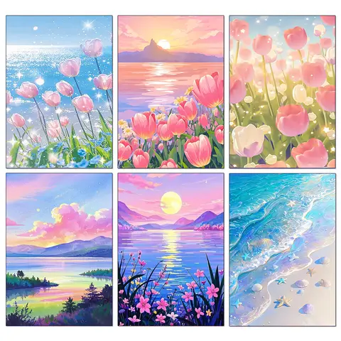 New DIY 5D Diamond Painting Seaside Tulip Scenery Full Round Mosaic Moon Flower Diamond Embroidery Art Home Decoration