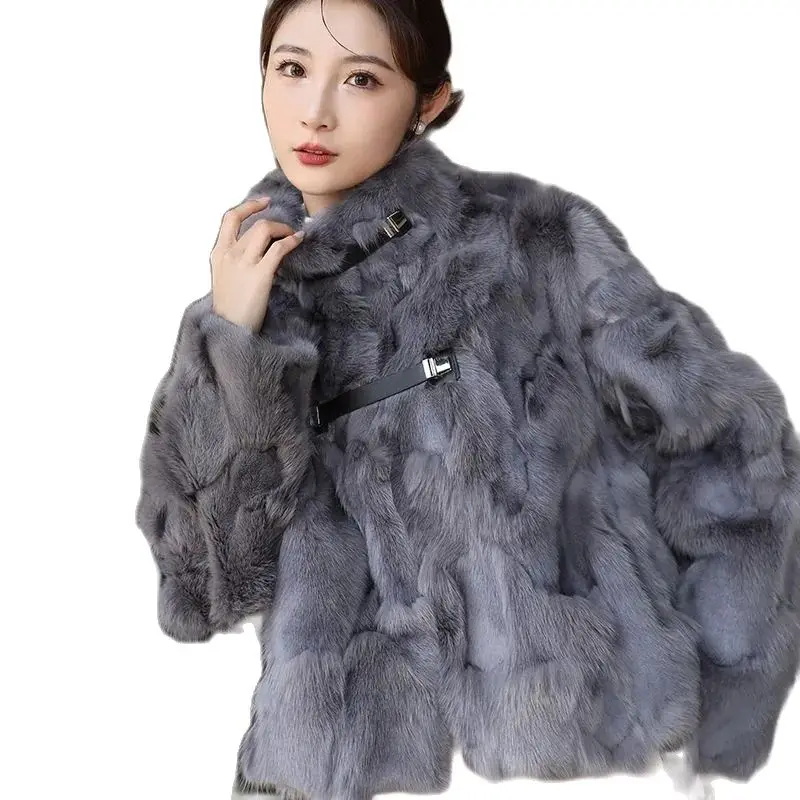 2024 Autumn/Winter New Fox Fur Fur Integrated Coat Women's Stand Collar Loose Short Fashion