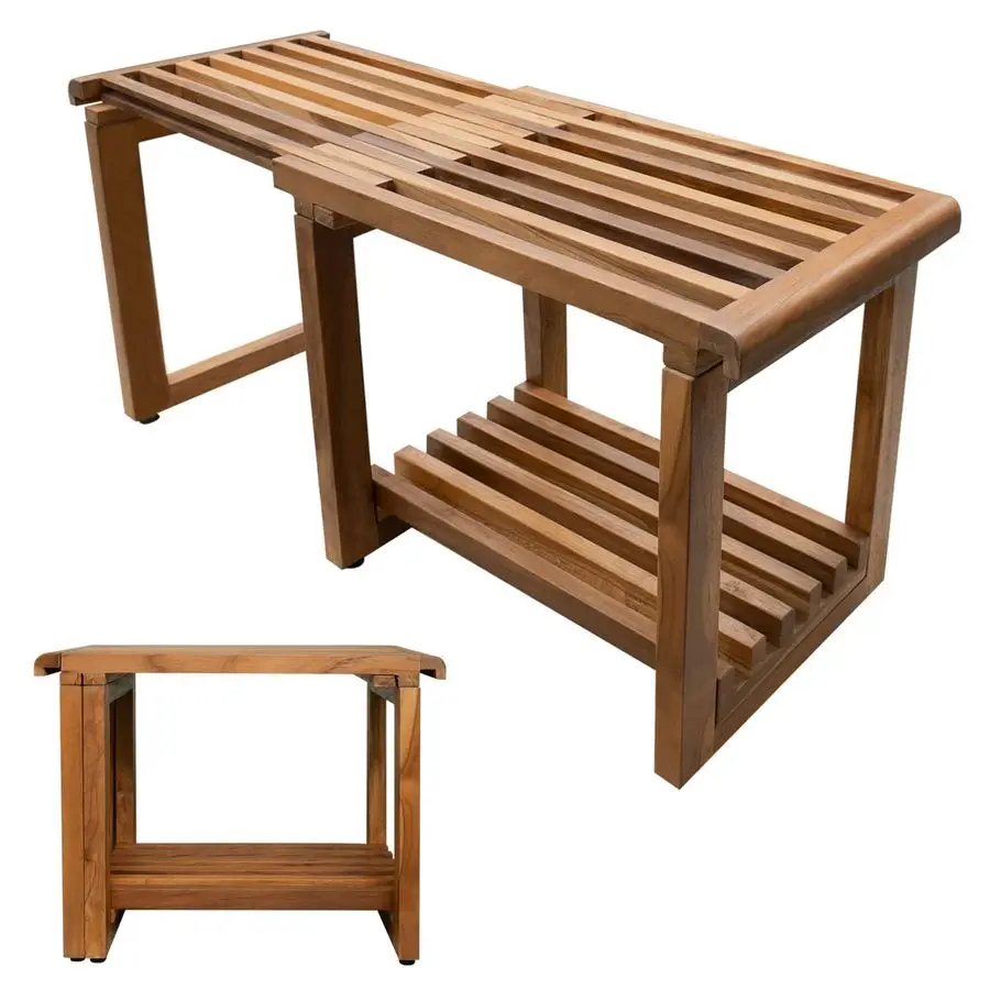 

Shower Bench Expandable from 17 to 30 Wooden Bathroom Bench for Inside Shower to Sit On, Wood Bath Chair, Teakwood Stool