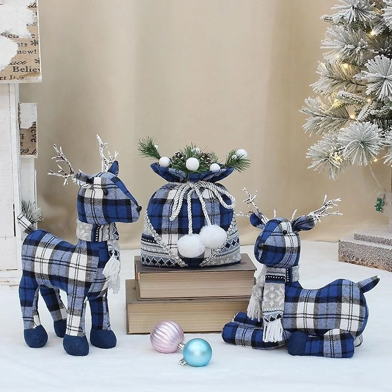 Weihnachten Plüsch Puppe Anhänger handgemachte ausgestopfte weiche blaue Elch Hirsch Stoff Spielzeug Weihnachten Ornamente Kinder Geschenke Home Party Desktop-Dekor