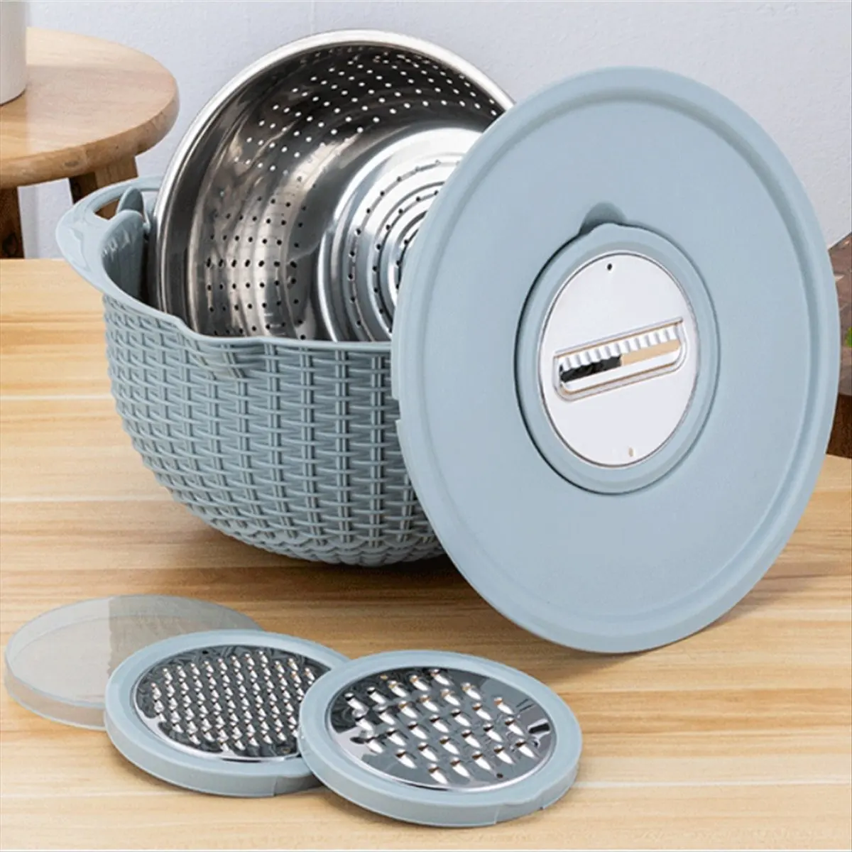 A60P Colander with Mixing Bowl Grater Set Colander Bowl Fruit Strainer Bowl Colanders&Food Strainers Rotatable Kitchen Bowl-A