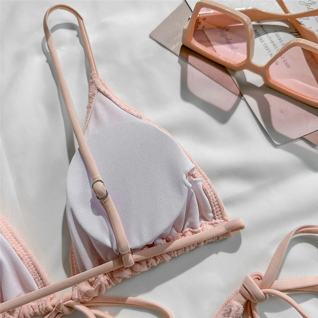 5 Farben, Neckholder-Bikini mit Falten, zweiteiliger Damen-Badeanzug, Badebekleidung für Damen, Badeanzug mit hohem Beinausschnitt, Badeanzug, Modell V7596 – Detail 14