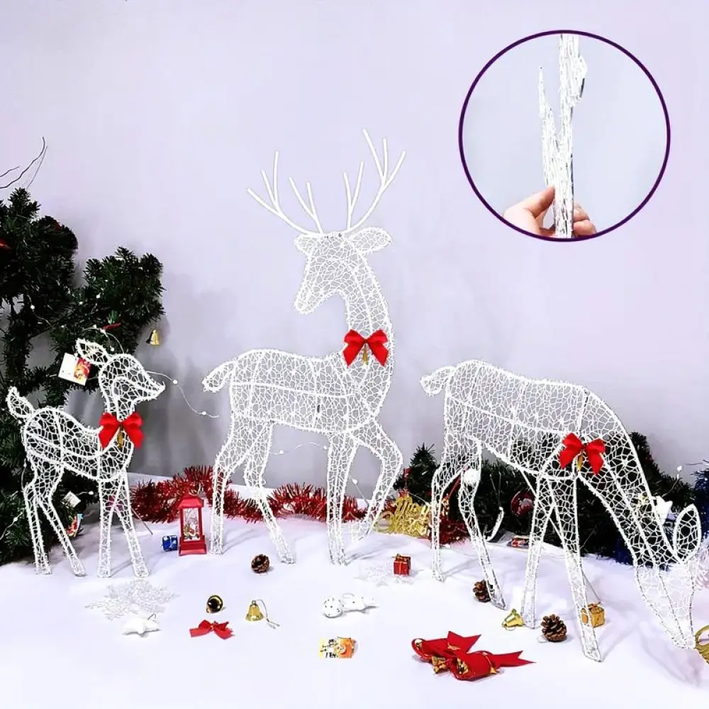 LED Lighted Christmas Deer Ornament Stainless Steel Reindeer Figurine Holiday Decor For Garden Patio Table