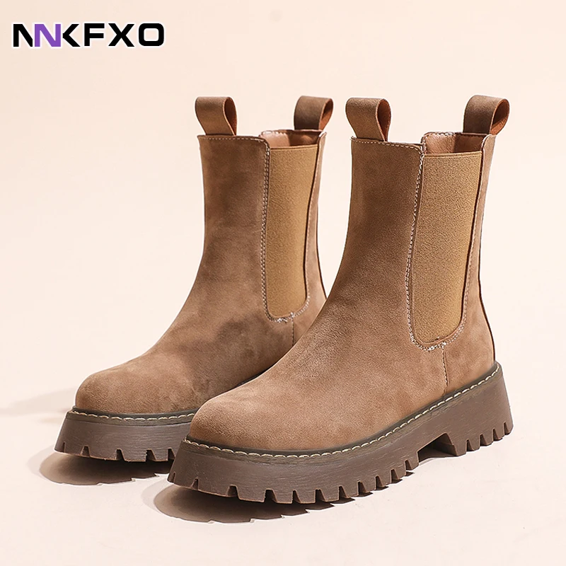 

2023 Women's New Chelsea Boots Fashion Classic Autumn Winter Short Boots Round Toe Square Heels Boots British Style Boots QB458