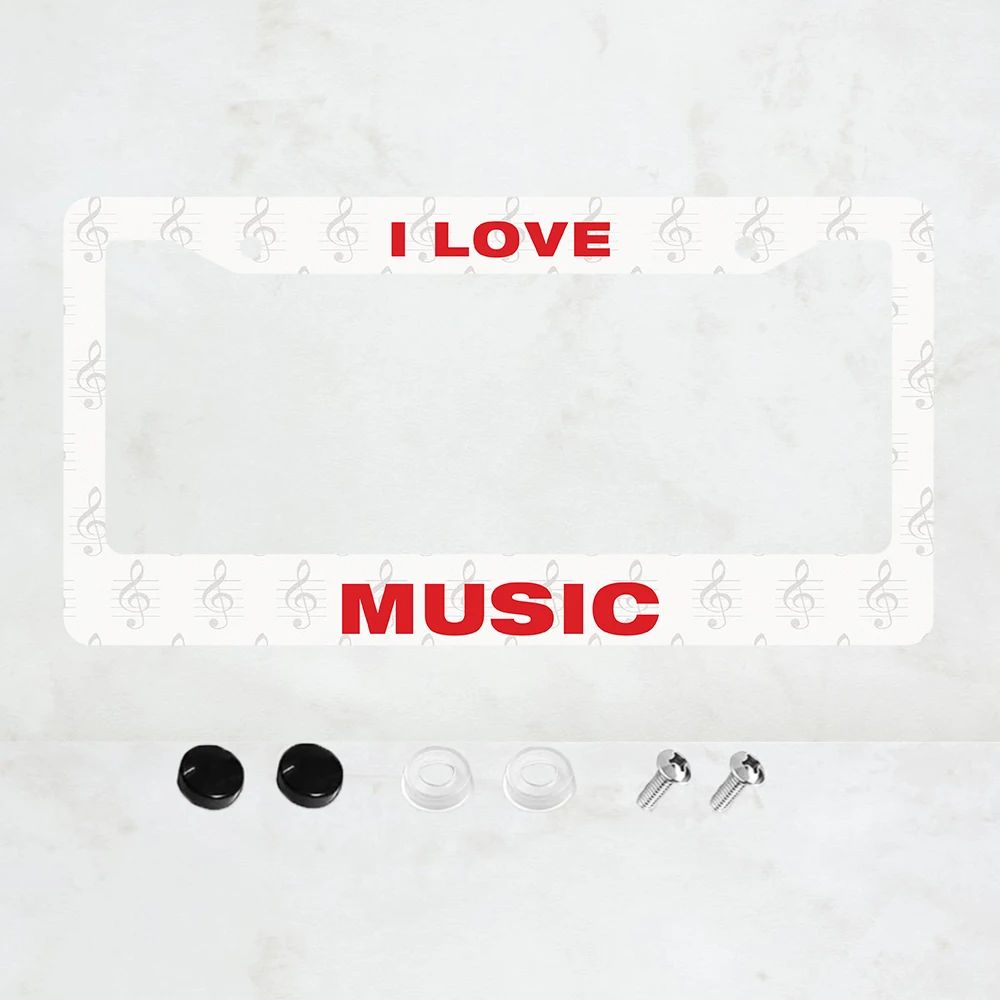 

1PC I LOVE MUSIC Aluminum License Plate Frame - 6 x 12 Inch US Standard Size, Decorative Car License Plate Bracket, 2 Holes