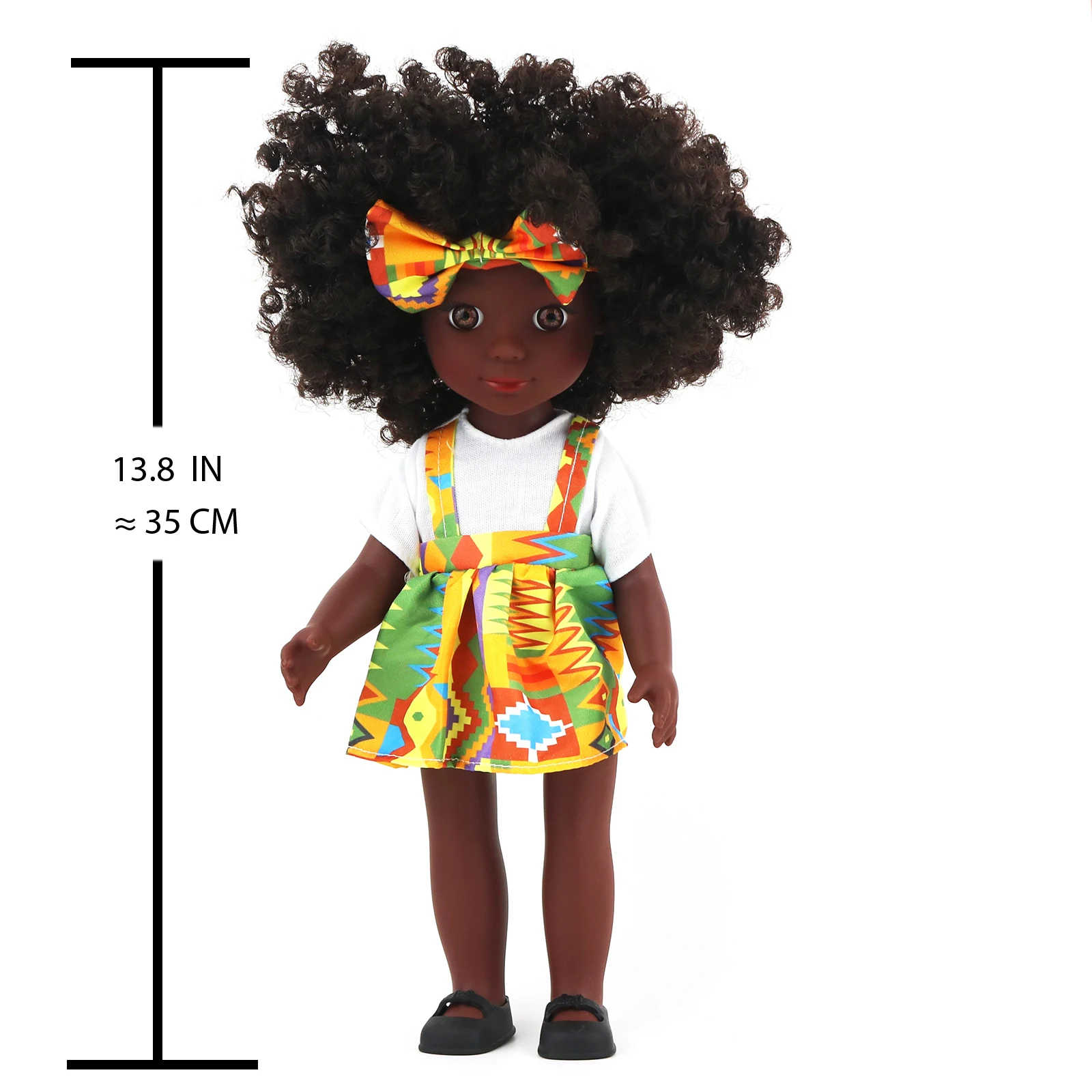 One Piece 14 Inch American African Black Doll with Curly Hair - Perfect Gift for Girls on Birthday - Full Set Included