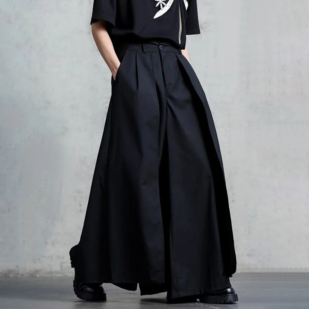 

Mens Skirt Pants Japanese Dark Gothic Style Double-Layer Culottes Fashion Personality All-Match Casual Wide-Leg Pants Men'S Wear