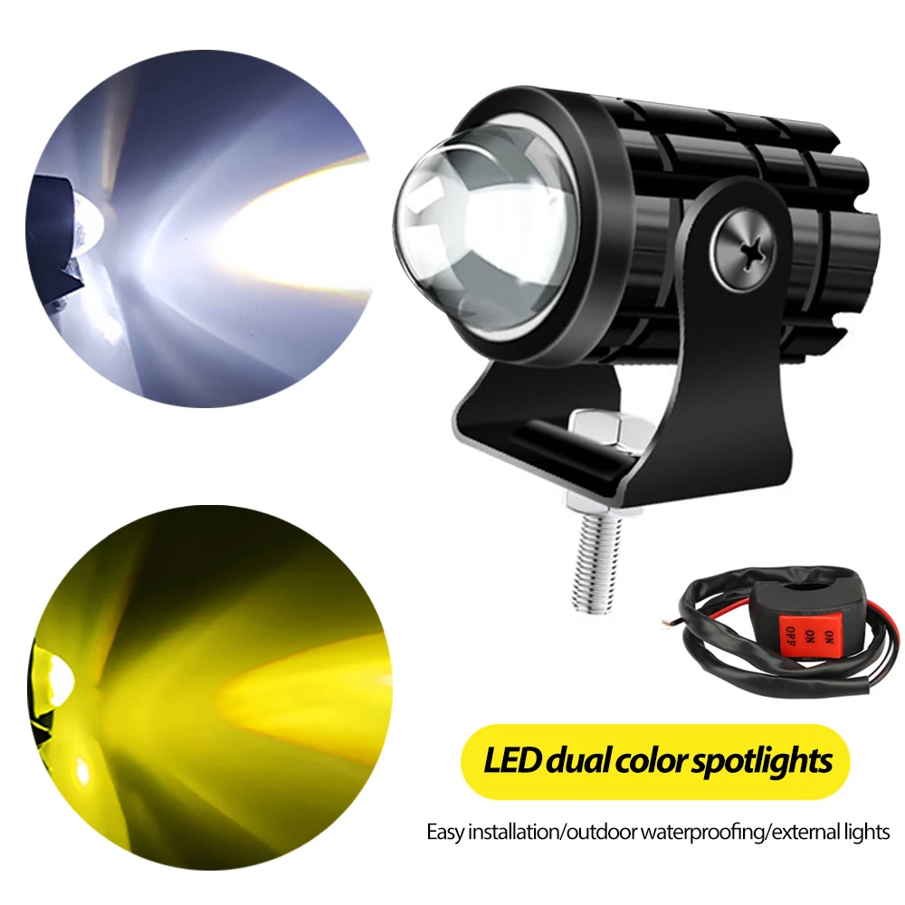 1pc Mini Driving Light LED Projector Lens Dual Colors Motorcycle Headlight ATV Scooter for Auxiliary Spotlight Lamp 9-36V