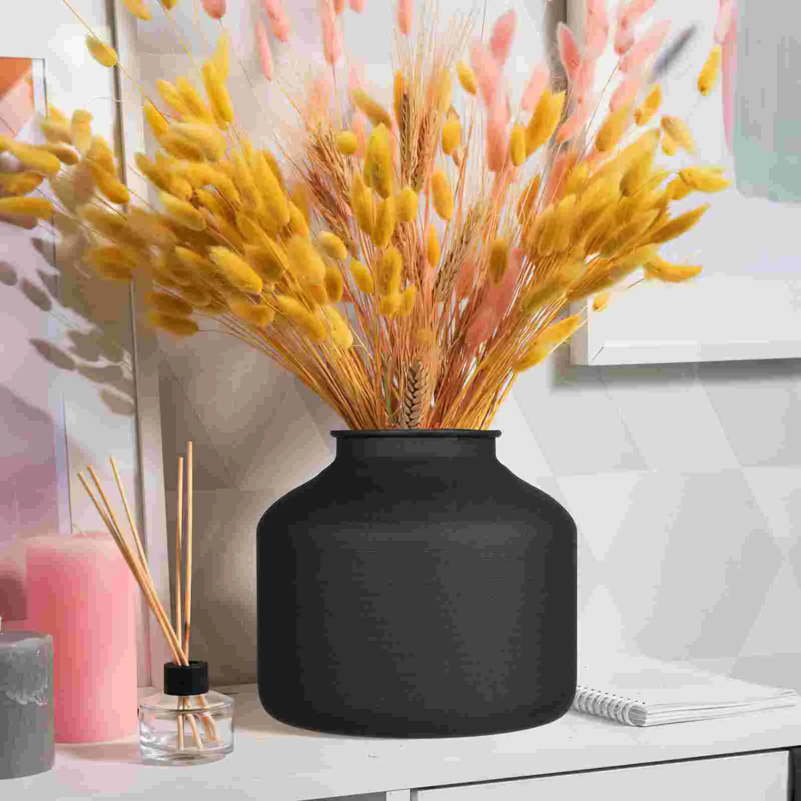 Iron Flower Pot Vase Bucket Container Holder Home Decor Black Large Stand Drop-resistant Matte Metal Floral Arrangement Planter